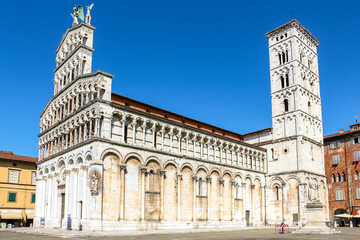 Lucca, Italy. Beautiful architecture of catholic church (Chiesa di San Michele in Foro) in Lucca.