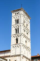 Fototapeta na wymiar Lucca, Italy. Beautiful architecture of catholic church (Chiesa di San Michele in Foro) in Lucca.