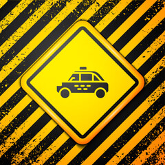 Black Taxi car icon isolated on yellow background. Warning sign. Vector.