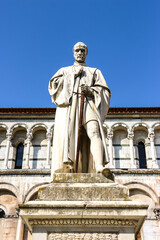 Fototapeta premium Lucca, Italy. Monument near the catholic church (Chiesa di San Michele in Foro) in Lucca.