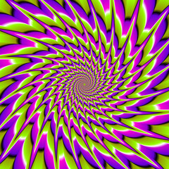 Green, purple and pink flower with spirals. Spin illusion.