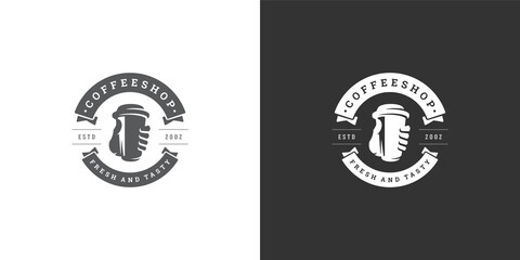 Coffee to go shop logo template vector illustration with cup silhouette good for cafe badge design and menu decoration