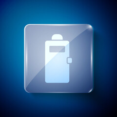 White Police assault shield icon isolated on blue background. Square glass panels. Vector.