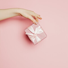 Pink gift, minimal background composition card