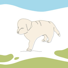 Single line art puppy illistration. Vector animal print picture