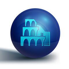 Blue Coliseum in Rome, Italy icon isolated on white background. Colosseum sign. Symbol of Ancient Rome, gladiator fights. Blue circle button. Vector.