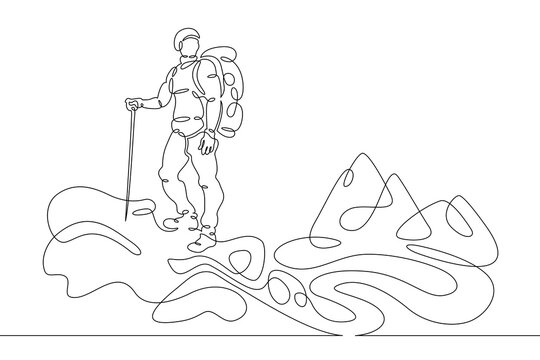 single line drawing hiker on mountain clip art preview