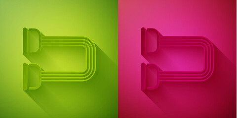 Paper cut Chest expander icon isolated on green and pink background. Paper art style. Vector.