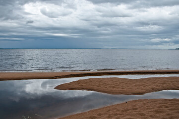 lake reflection in the water Bay piece of shore monochrome unusual 