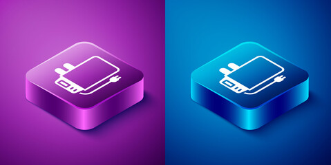 Isometric Electric boiler for heating water icon isolated on blue and purple background. Square button. Vector.