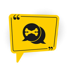 Black Location pirate icon isolated on white background. Yellow speech bubble symbol. Vector.