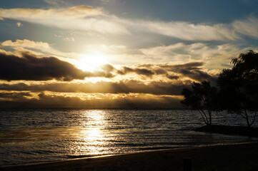滋賀県長浜市豊公園の琵琶湖の夕日