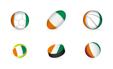 Sports equipment with flag of Ivory Coast. Sports icon set.