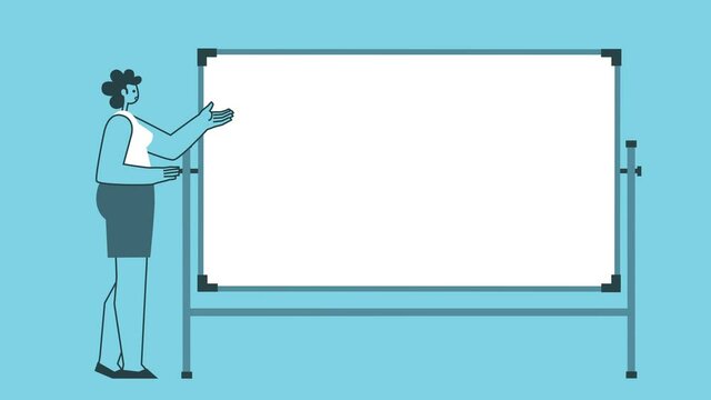 Flat Graphic Design Bold Woman Cartoon Character Talking Near Whiteboard Isolated Loop 2d Animation