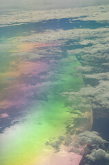Aerial view of the Ionian sea and the Italian coast. Italia. Colors produced when light is passed...