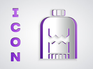 Paper cut Christmas sweater with norwegian ornaments and holidays decorations icon isolated on grey background. Knitted winter jumper. Paper art style. Vector.