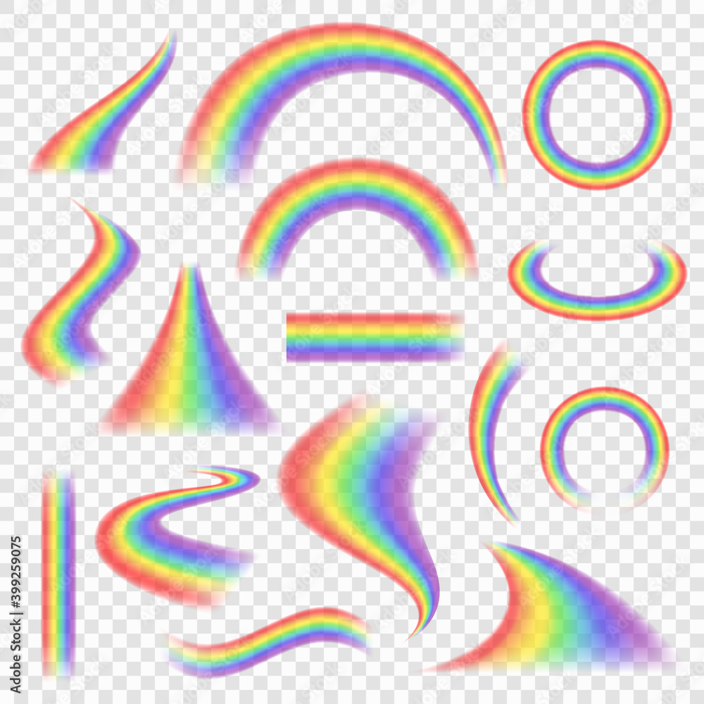 Aufkleber rainbow set. colored weather objects spectrum arch rainbow vector realistic pictures. rainbow transp