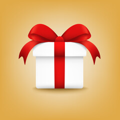 3d gift box. Realistic concept. Gift white box with red ribbon vector illustration.