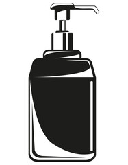 Spray bottle with antiseptic. Virus prevention tool in monochrome style.