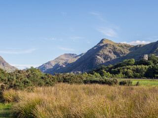 One of the old disused chimneys in countryside at llanberis, Gwynedd, North west wales, uk