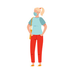 Woman in Protective Face Mask Standing Outdoor Social Distancing Vector Illustration