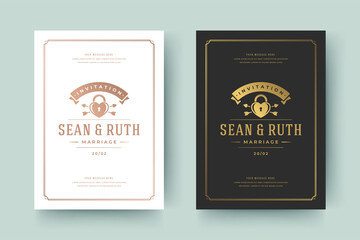 Wedding invitation save the date card golden typographic elegant template vector illustration