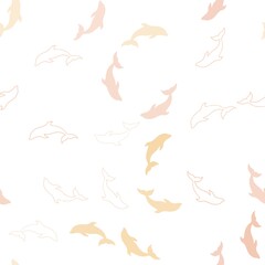 Fototapeta premium Light Orange vector seamless template with dolphins. Modern abstract illustration with sea dolphins. Natural design for wallpapers.