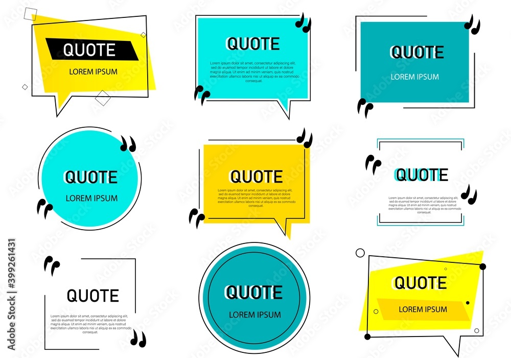 Poster set, frame for quotes. speech bubble icon. template with a text box inside. bright banner with infor