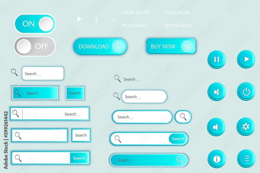Fototapete set of buttons, www search bar. turn on turn off .. magnifier icon for interface, website, applicati
