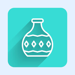 White line Tequila bottle icon isolated with long shadow. Mexican alcohol drink. Green square button. Vector.