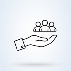 customer service sign line icon or logo. Customer support and hand holding concept. Full customer care service linear illustration.