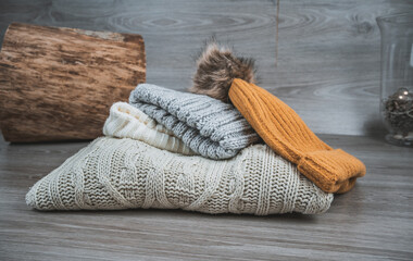 Yellow golden wool sweaters and beanies