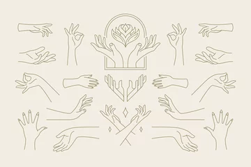Fotobehang Female hands gestures collection of line art hand drawn style vector illustrations. © provectors