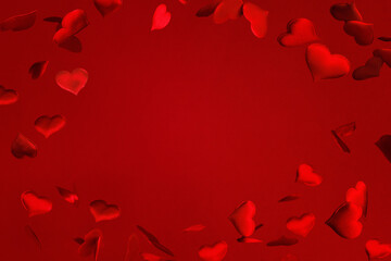 Background with falling red hearts, festive frame
