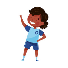 Energetic Schoolgirl in Blue Sportswear Engaged in Physical Education Class Vector Illustration
