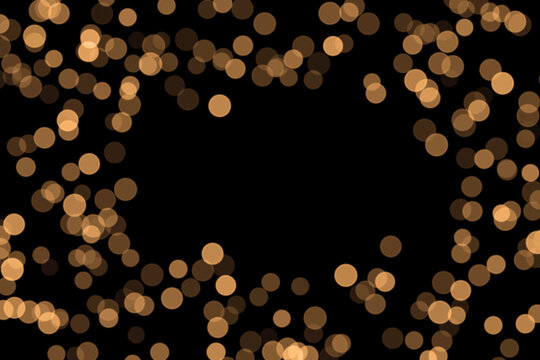 Bokeh christmas lights overlay on black background for graphic editors, light frame