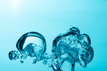 Close up of  big air bubble , isolated on blue background.