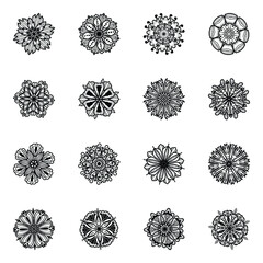 
Mandala Flowers Pattern Linear Icons  
