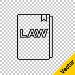 Black line Law book icon isolated on transparent background. Legal judge book. Judgment concept. Vector.