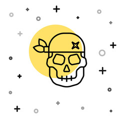 Black line Skull icon isolated on white background. Happy Halloween party. Random dynamic shapes. Vector.