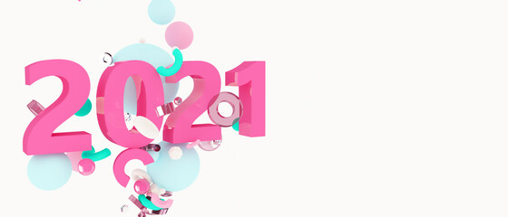 2021 New Year wallpaper. 3d background. Abstract shapes 3d. Winter holidays. Happy New Year 2021 poster. Trendy modern 3d illustration.