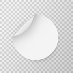 Circle adhesive mockup. Round stickers. Vector circular sticker set. Realistic 3D blanck white label template