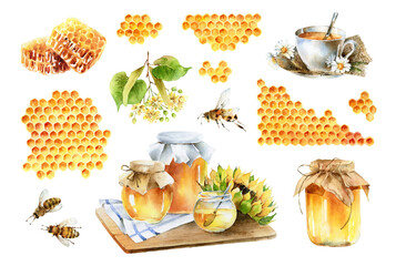Big watercolor set on theme of honey - 399265470