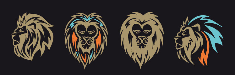 Lion head logo set, vector emblem.