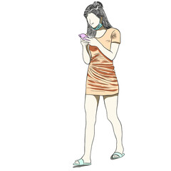 Beautiful young woman wearing surgical a mask on her chin,which is invalid and unable to prevent the spread of Coronaviruses epidemic,air pollution.Creative with illustration in flat design.