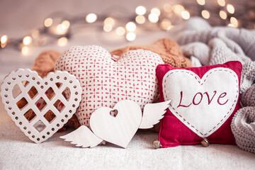 Composition of cute decor details for Valentine's Day.