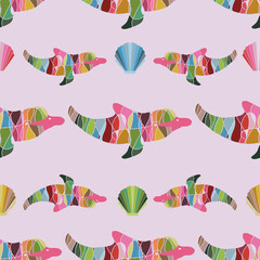 Underwater colorful dolphin repeat pattern print background