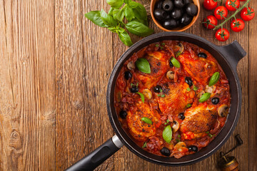 Traditionally made chicken in tomato sauce cacciatore.