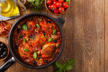 Traditionally made chicken in tomato sauce cacciatore.