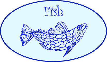 Fish restaurant logo design. An idea for cafe, package, conserves. Hand drawn design.